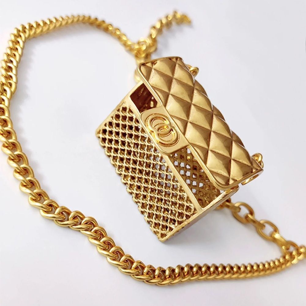 Anthropologie Fashion Tassel Gold Chain Belt with mini Bag. Trendy!high … - Picture 3 of 17
